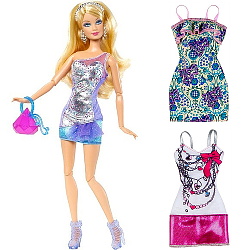 Barbie Fashionista - Set papusa mov cu 2 rochii