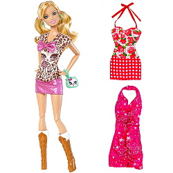 Barbie Fashionista - Set papusa Summer cu 2 rochii