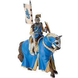 Figurina cavaler cu cal pentru turnir (albastru)