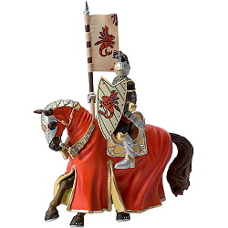 Figurina cavaler cu cal pentru turnir (rosu)