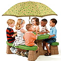 Masuta de picnic 6 locuri cu umbrela (culori naturale)