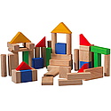 Plan Toys - Set mixt cuburi din lemn 50 piese