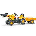 Rolly Toys - Tractor Rolly Kid JCB cu pedale, cupa si remorca